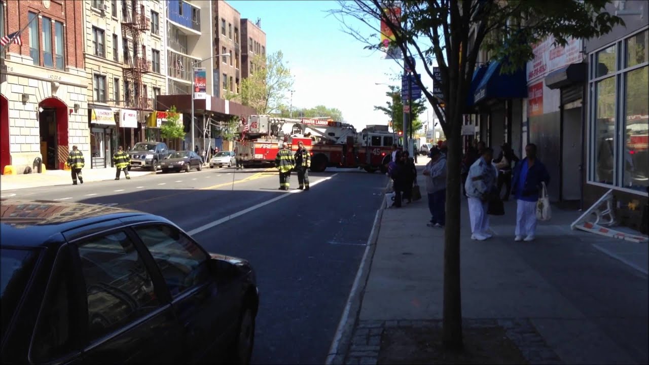 FDNY TOWER LADDER 45 RETURNING TO FIREHOUSE AT 181ST ST. & AMSTERDAM