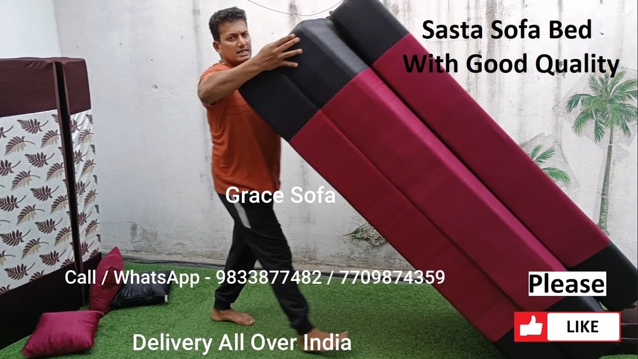 Maroon sofa cum bed folding 3 seater double bed size 5x6 WhatsApp 9833877482 low cost good