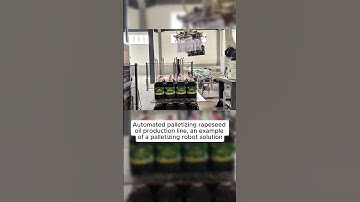 Automated palletizing rapeseed oil production line, an example of a palletizing robot solution.