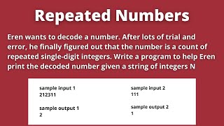 Repeated Numbers | Program to Print Count of Repeated Single Digit Integers| CCBP IDP Practice Set 1
