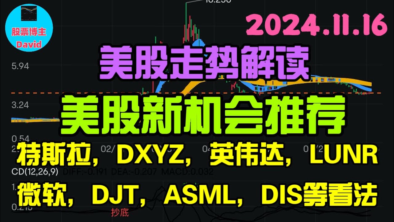 11月16日，美股即时走势解读，特斯拉，DXYZ，英伟达，LUNR，微软，DJT，ASML，DIS等看法。 #美股推荐2024 #英伟达股票  #特斯拉股票 #美股投资 #美股大涨 #美股大跌