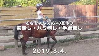 乗馬レッスン遊馬苑  只今レッスン中!  るなちゃん(小学6年生)の巻8/4  初めてのはだか馬