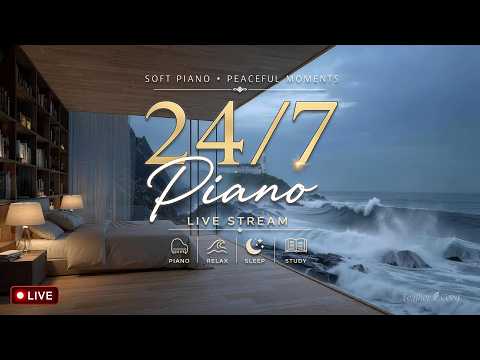 【24/7 LIVE】深層放鬆鋼琴音樂 🌊 海浪與柔和鋼琴 / 讀書專注・療癒紓壓・睡前放鬆 Deep Relaxing Piano