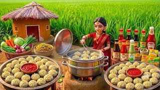Miniature doll cooking vegetable momos with spicy chutney | village kitchen ASMR| miniature cooking  screenshot 1