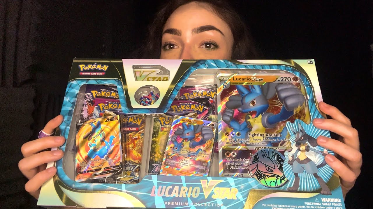 ASMR Pokémon Lucario V Max Premiere Collection Unboxing with Gum Chewing and Whispering