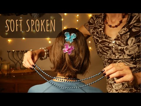 Blue on Black: soft spoken hair brushing with beads - soft spoken ASMR
