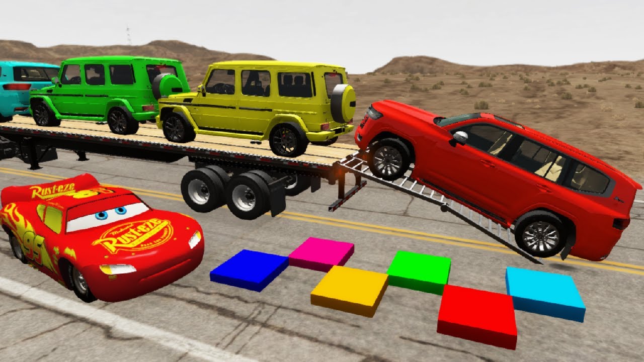 Flatbed Truck McQueen | Transportation with Truck - Pothole vs Car #03 | BeamNG.Drive