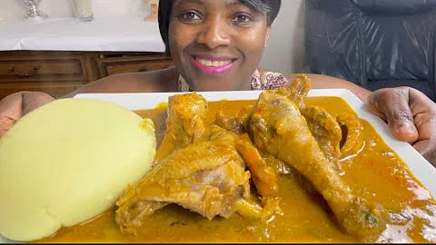 ASMR PEANUT +OKRA SOUP WITH FUFU MUKBANG BANG (eating Show No Talking #asmr #mukbang #africanfoodeat