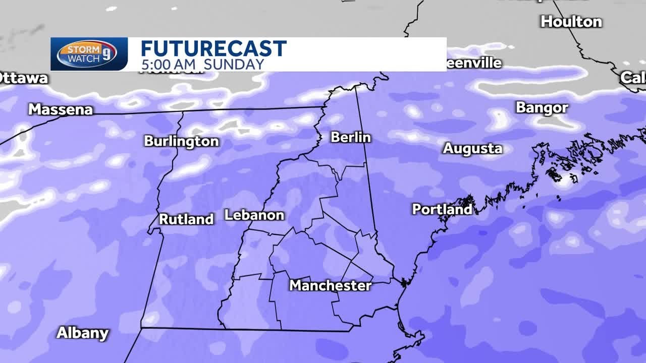 New Hampshire hourly snow timeline for Feb. 8-9, 2025