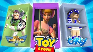 Minecraft TOYSTORE: BUZZ LIGHTYEAR RESCUES LITTLE BO PEEP FROM LOTSO w/Little Carly, Little Kelly.