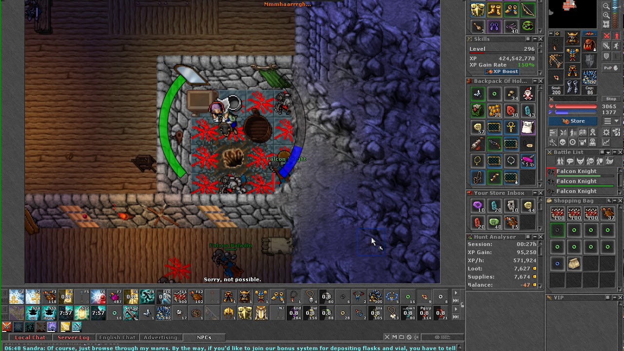 TIBIA Falcon Profit Hunt (Paladin 296 Safe Spot)