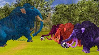 Three Zombie Mammoth Vs Elephant Mammoth | Elephant Saved Cartoon Cow |  Animal Fight Battle