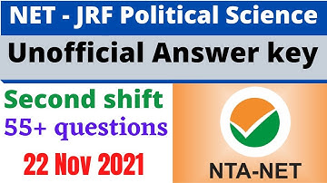 NTA NET - JRF Political Science Answer key | Second Shift | 22 Nov 2021 | NET political science