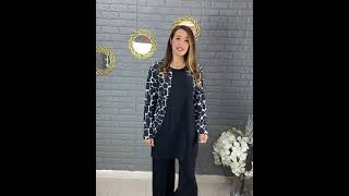 Büyük Beden Yelek Görünümlü Zebra Desenli Takım