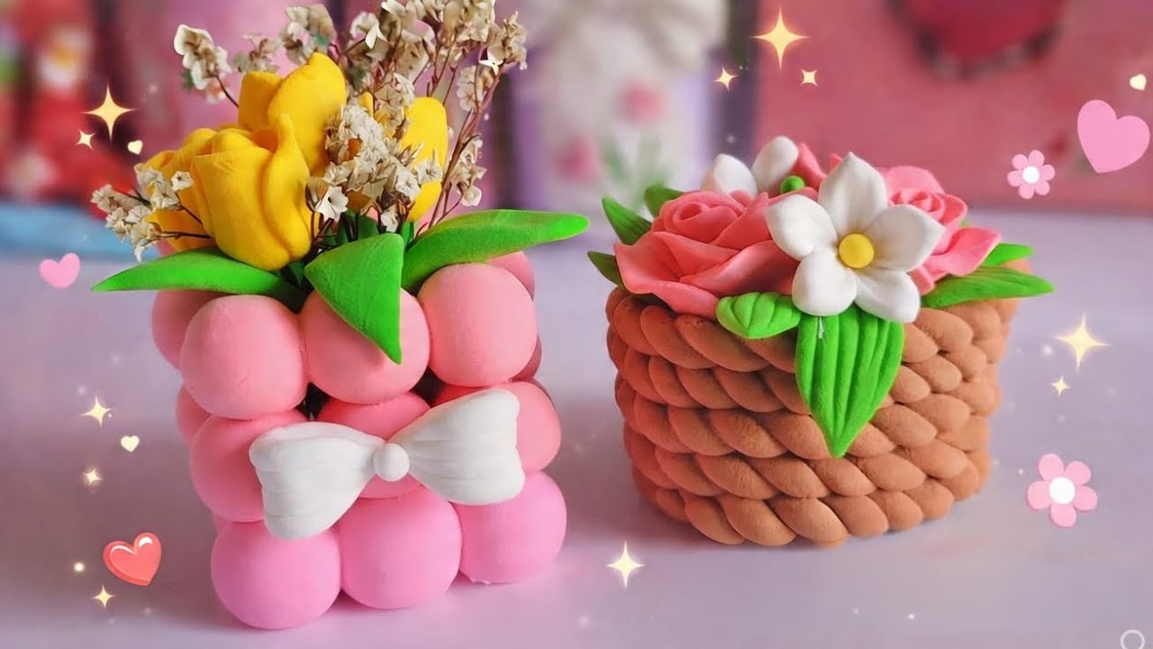 Корзинка для цветов из глины своими руками | Милое и простое украшение🌷🦋