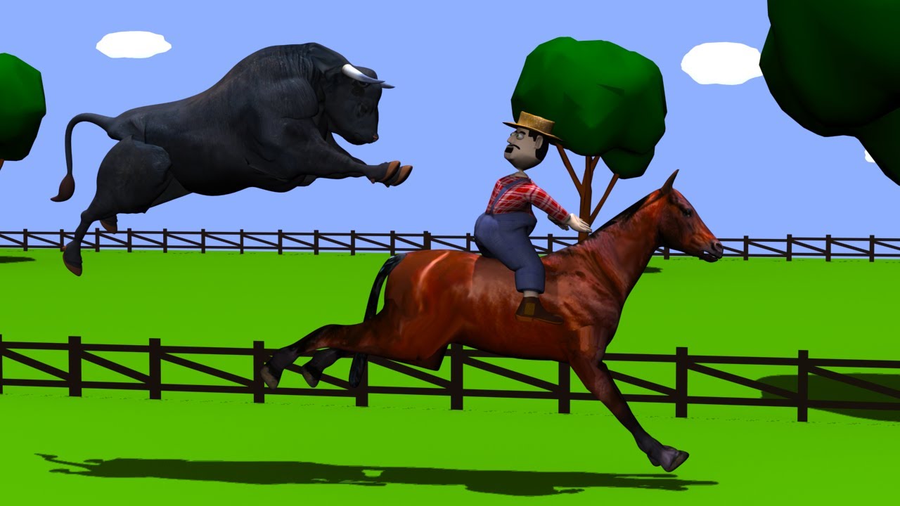 JUCA PAÇOCA de cavalo encontra o TOURO JORJÃO no caminho, Animação 3D