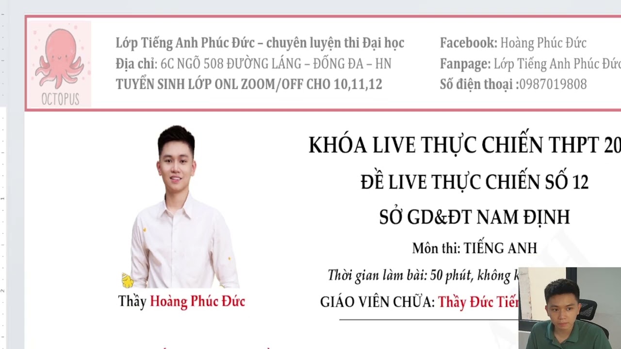 CHỮA ĐỀ LIVE TIẾNG ANH THPT SỐ 12 - SỞ NAM ĐỊNH