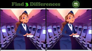 Spot 3 Differences | Compare Pictures | Stewardess In Airplane | Game Streaming Cartoons | Puzzle 55 screenshot 2