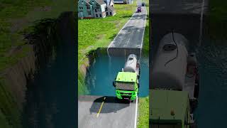 Tanker trucks passing water pit #11 | #carsvswaterpit #beamngdrive  #doublespeedbumps #busvswaterpit