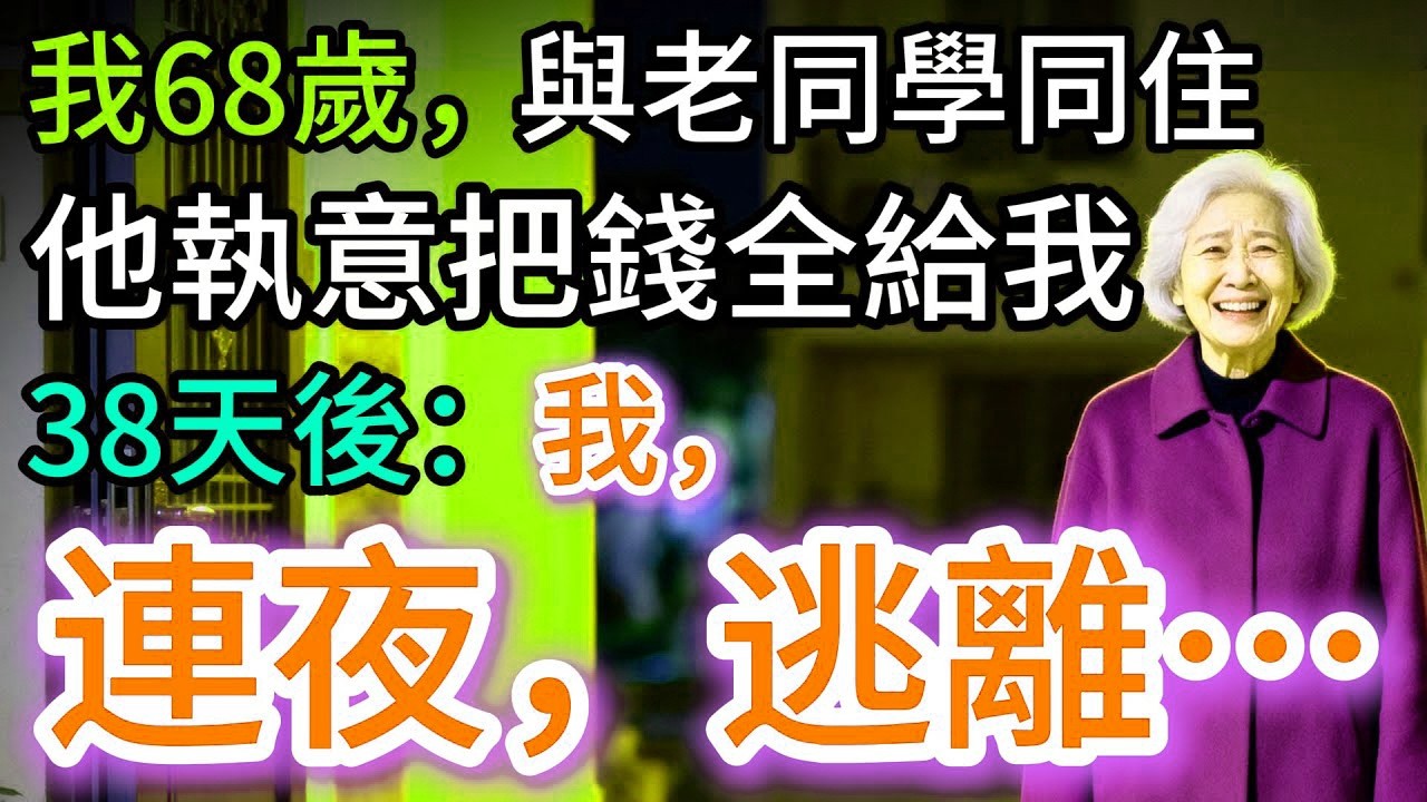 我68歲，老公去世後，老同學提出同住，他把錢全給我，38天後，我，連夜逃離…