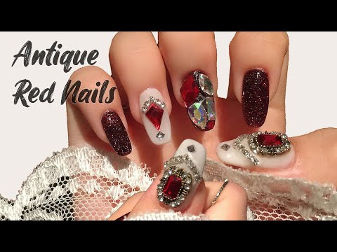 SUB) 고급스러운 앤틱 레드네일♥️ / 풀스톤네일 / Red Bling Nails / Gems & Red Glitter