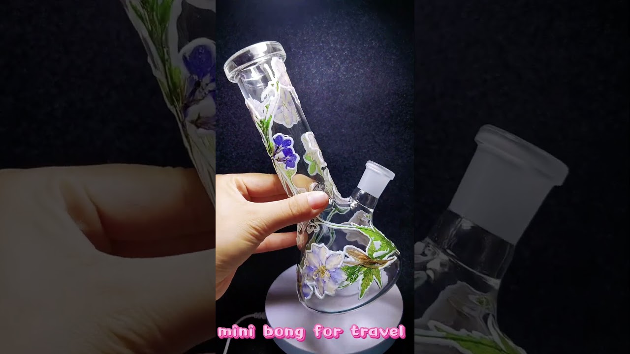 8″ Real Purple Flower Glass Bong with Green Leaf Accents