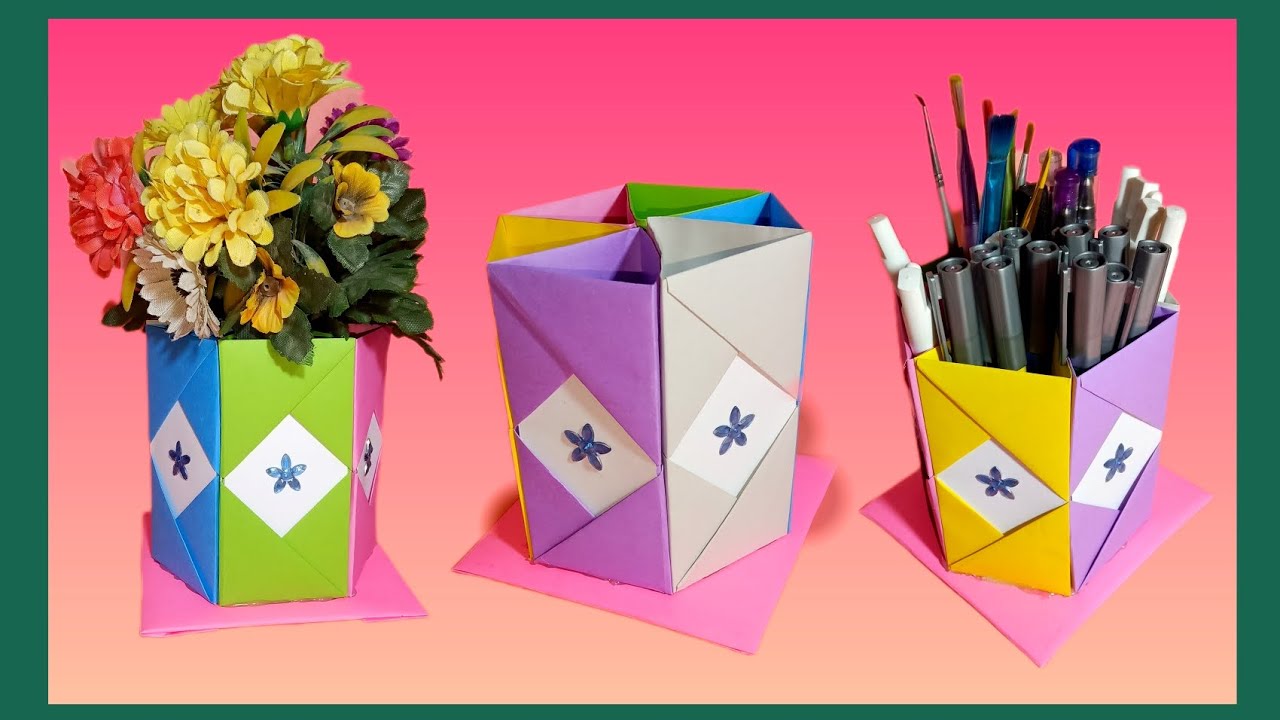 DIY beautiful pen stand/flower pot with paper easy and beautiful pen