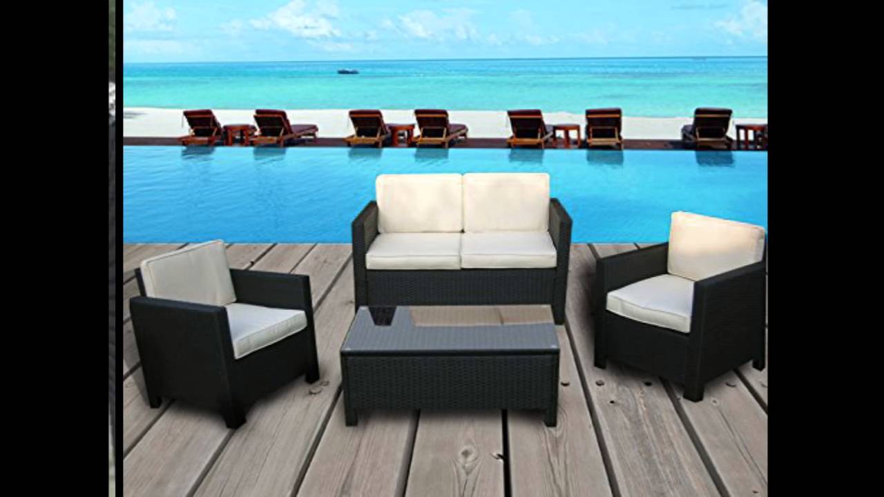 Miami Beach Collection 4 Pc Outdoor Rattan Wicker Sofa Sectional Miami Beach Collection 4 Pc Outdoor Rattan Wicker Sofa Sectional Patio Furniture Set Black Ivory You