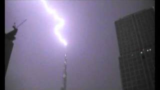 The Burj Khalifa being struck by Lightning 2010