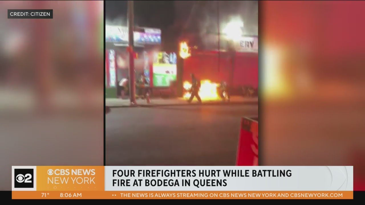 4 firefighters hurt battling Queens bodega fire - YouTube