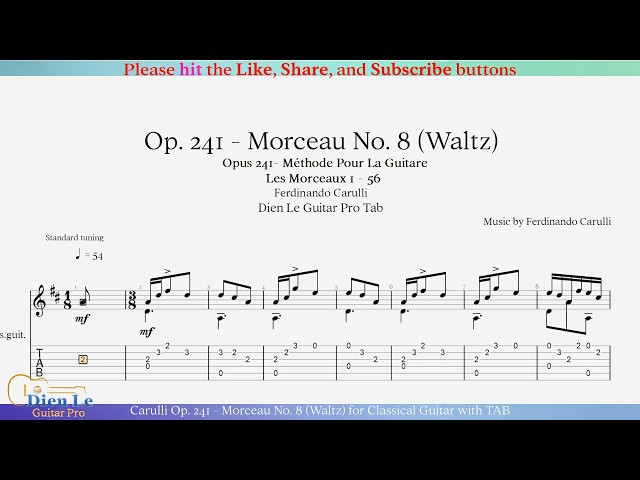 Carulli Op. 241 - Morceau No. 8 (Waltz) for Classical Guitar with