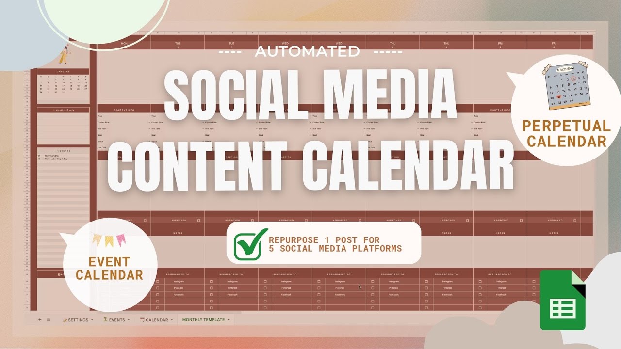 🗓 2023-2024 Social Media Content Planner Google Sheets Template + Holiday  Calendar + Event Tracker - YouTube
