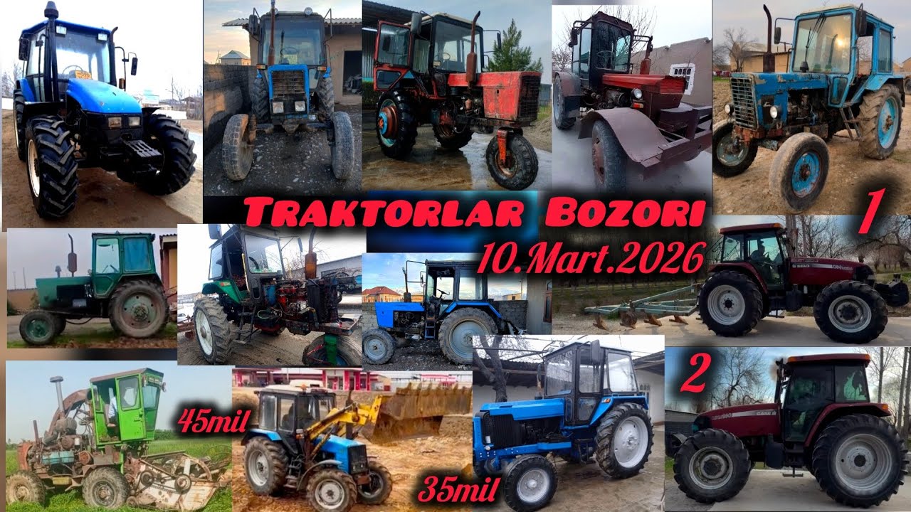 Traktorlar Bozori 10.Mart.2026 Mtz Ttz T28 Yumz New Holland Mxm-140 Kombayn Jatka Seyelka Pagruzchik