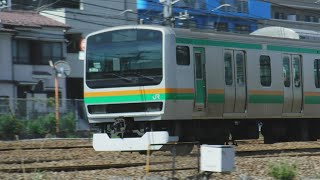 上野東京ライン普通宇都宮行きE233系1596EU233+E231系K-25、横須賀線普通成田空港行きE217系1228SY-36+E217系Y-145が走行！【花月園前踏切No.19】