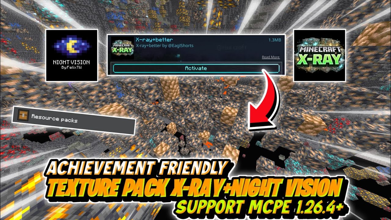 X Ray Night Vision Java ACHIEVEMENT FRIENDLY‼️TEXTURE PACK X-RAY+NIGHT VISION MCPE 1.26.4 ...