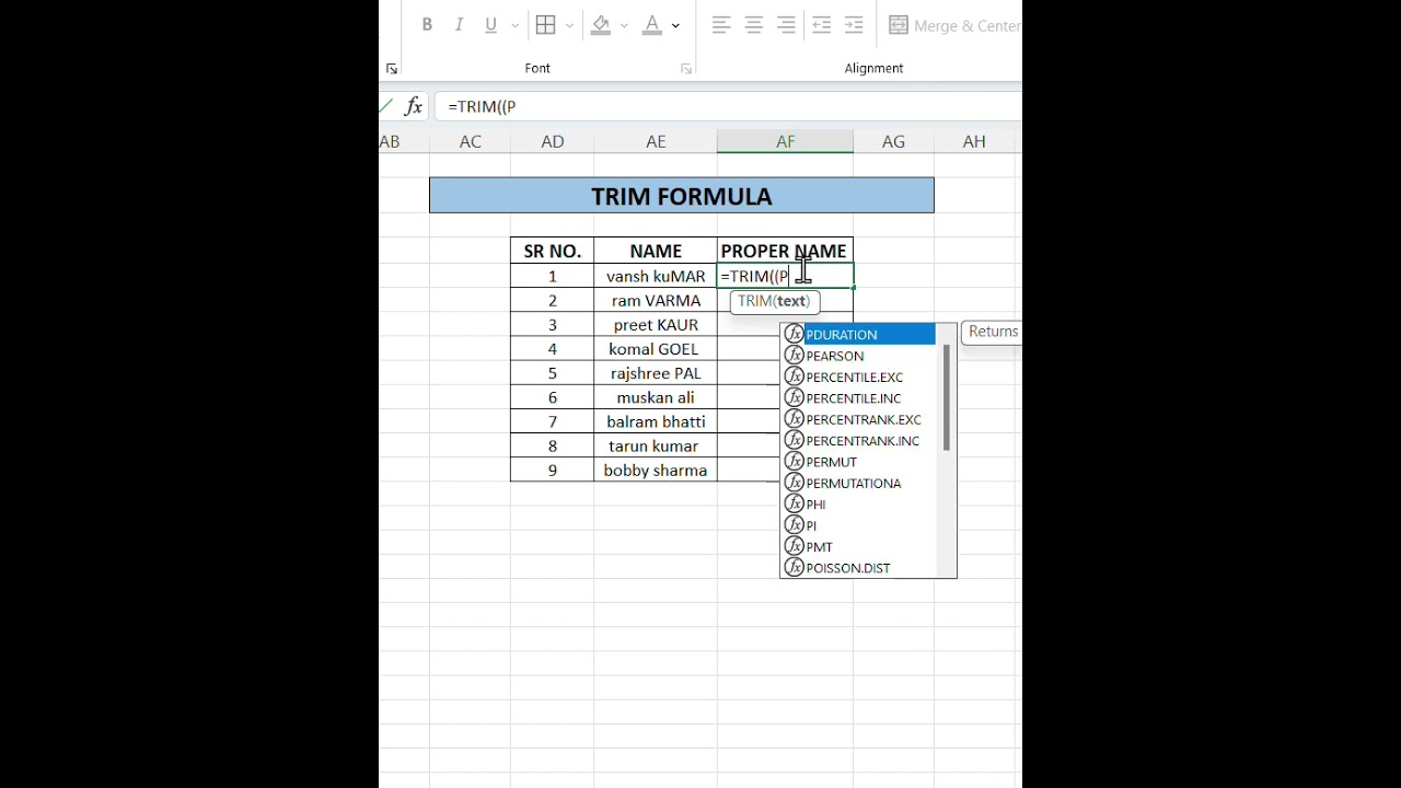 EXCEL TIPS & TRICKS # HOW TO USE TRIM FORMULA INN MS EXCEL 