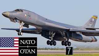 U.S. AIR FORCE, NATO. B-1B Lancer Supersonic Strategic Bombers Take Off in Spain.