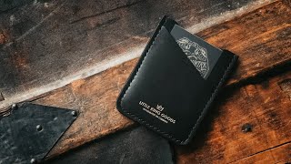 MAKING A HANDMADE BLACK LEATHER MINIMALIST CARD WALLET - ASMR