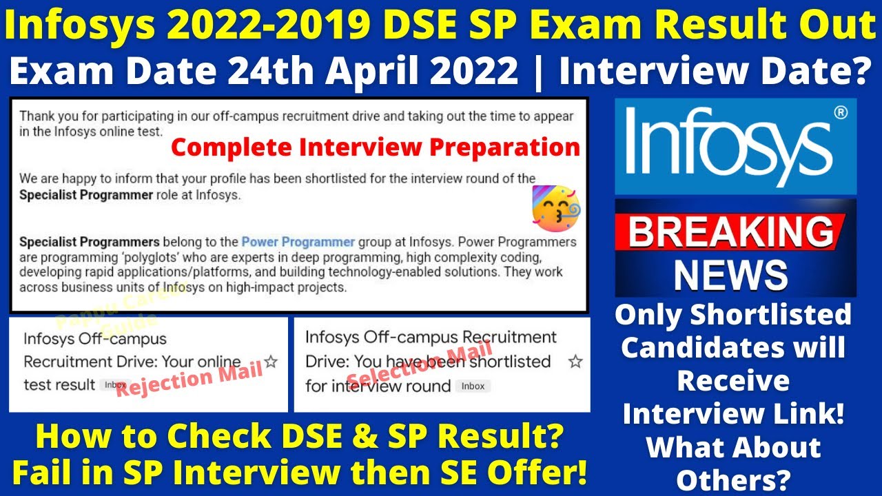 Infosys 24th April 2022 DSE SP Round 1 Exam Result Out | Infosys DSE SP ...