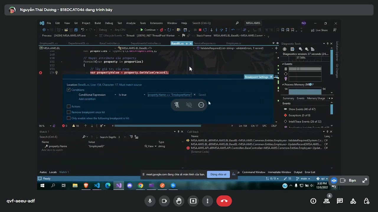 ⁣Review Fresher Dương + Debug C# (Đặt Debug có điều kiện)