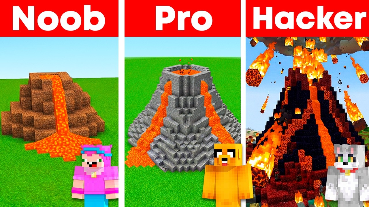 ¡PASAMOS de VOLCAN NOOB a VOLCAN PRO! 🌋😱 NOOB vs PRO vs HACKER en MINECRAFT