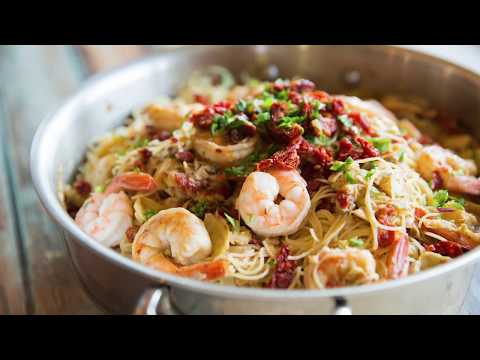 Sun Dried Tomato and Shrimp Pasta with Artichokes & Mushrooms