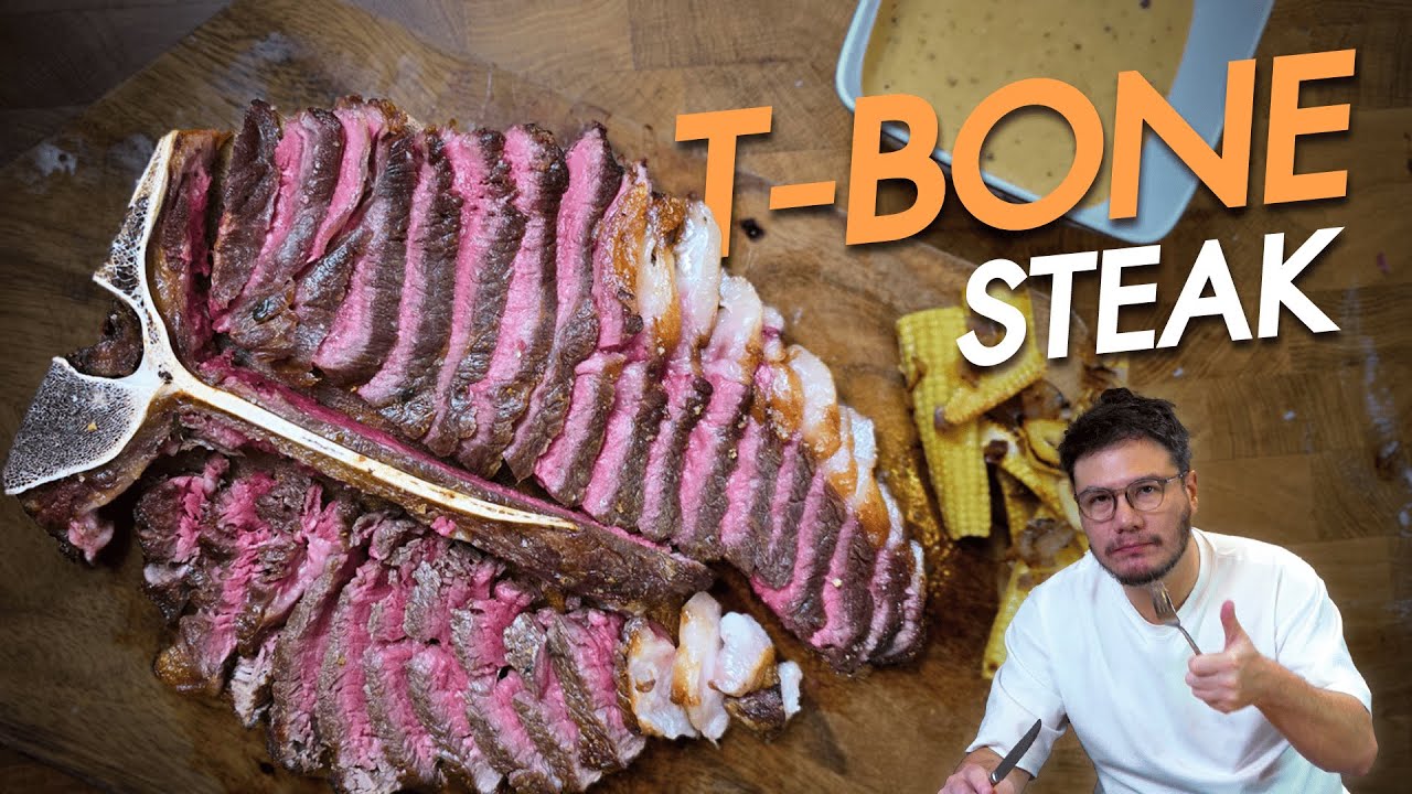 สเต๊กทีโบน พริกไทยหอม ๆ กับ Corn Bread โฮมเมด | ครัวอ้ายฟาน