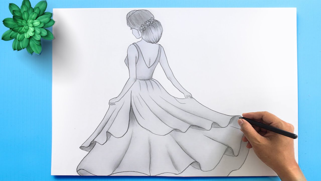 How to draw a Girl with beautiful Dress || Pencil Sketch for Beginners ...