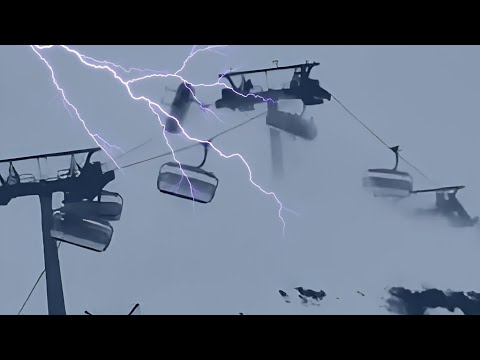 In Cervinia, Italy: Gusts of wind up to 100 km/h cause the Cretaz chairlift to sway