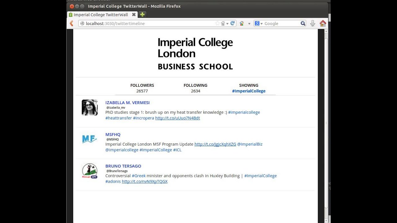 Imperial College TwitterWall showcase