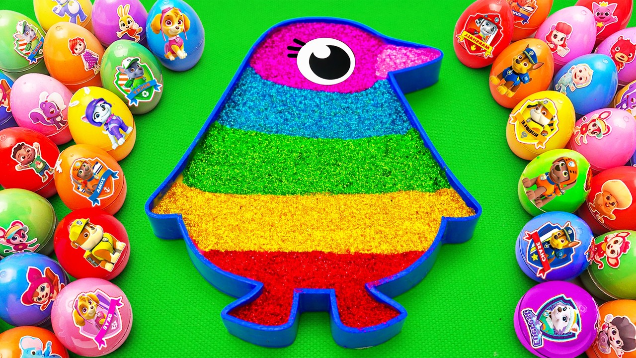 Satisfying ASMR | Making Rainbow Glitter Penguin Bathtub by Mixing SLIME in Paw Patrol Eggs CLAY