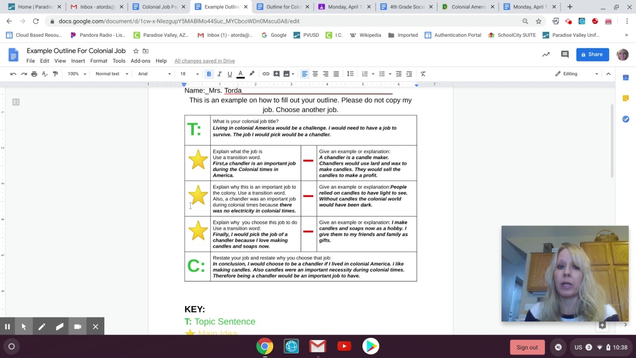 Colonial America Jobs Outline and Paragraph