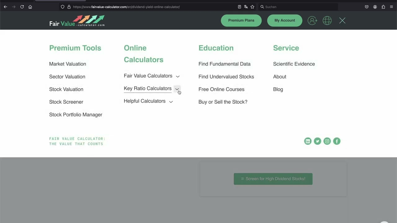 Dividend Yield Online Calculator | Fair Value Calculator
