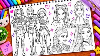 💜K-Pop Demon Hunters Fan Art | Rumi Mira Zoey | Marker & Glitter Pen Coloring Process🎨